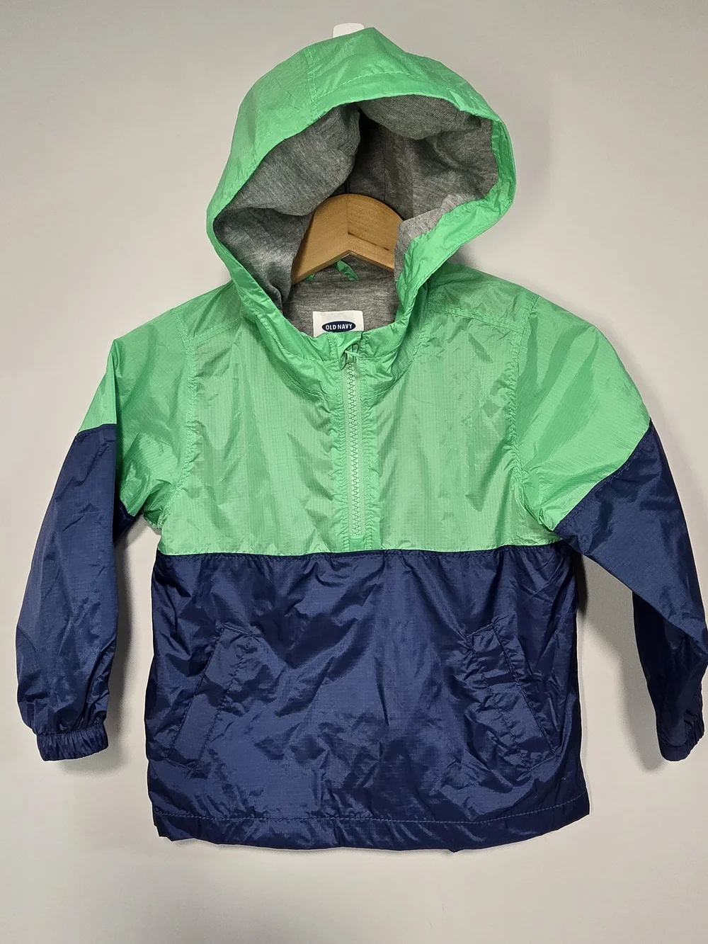 Old Navy Kids' Colorblock Hooded Windbreaker Jacket - Green/Navy 2T